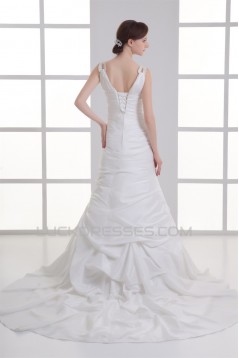 Taffeta Sleeveless Mermaid/Trumpet V-Neck Beaded Wedding Dresses 2031403