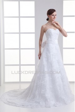 Unique Design Satin Lace A-Line Sweetheart Sleeveless Wedding Dresses 2031410
