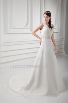 Unique Design V-Neck A-Line Sleeveless Satin Organza Beaded Wedding Dresses 2031412