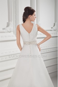 Unique Design V-Neck A-Line Sleeveless Satin Organza Beaded Wedding Dresses 2031412