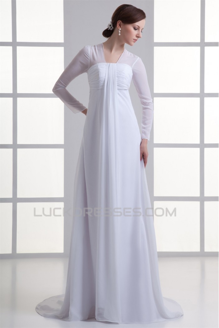 Empire V-Neck Chiffon Long Sleeve Sheath/Column Wedding Dresses Maternity Wedding Dresses 2031413