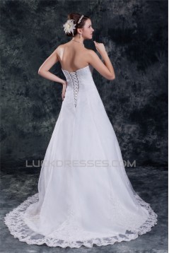Wholesale A-Line Sleeveless Strapless Satin Organza Wedding Dresses 2031416