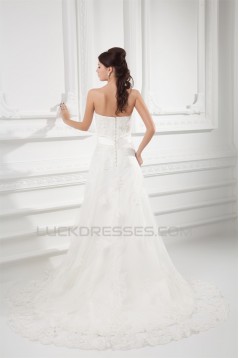 Wholesale Sheath/Column Satin Netting Sleeveless Lace Wedding Dresses 2031418
