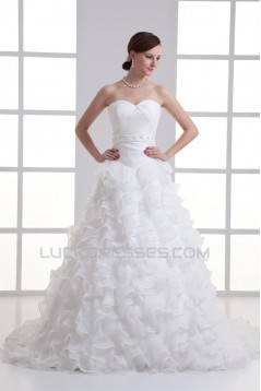 Wonderful Ball Gown Satin Organza Sleeveless Sweetheart Wedding Dresses 2031426