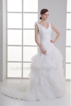 Wonderful Satin Organza Ball Gown Sleeveless V-Neck Wedding Dresses 2031429