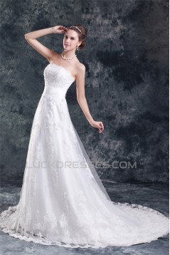 Wonderful Strapless A-Line Sleeveless Satin Net Wedding Dresses 2031432