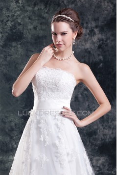 Wonderful Strapless A-Line Sleeveless Satin Net Wedding Dresses 2031432