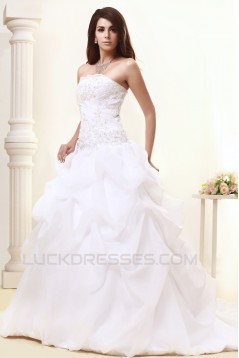 A-Line Strapless Court Train Wedding Dresses 2031435