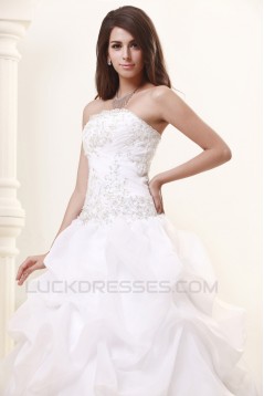 A-Line Strapless Court Train Wedding Dresses 2031435