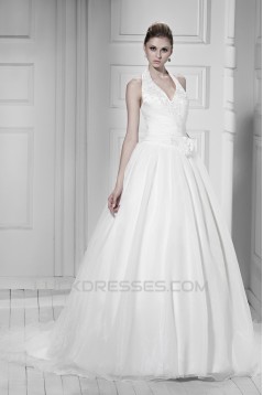Elegant A-Line Halter Court Train Wedding Dresses 2031438