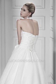 Elegant A-Line Halter Court Train Wedding Dresses 2031438