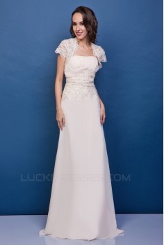 Sheath/Column Strapless Court Train Lace Wedding Dresses with Jacket 2031440
