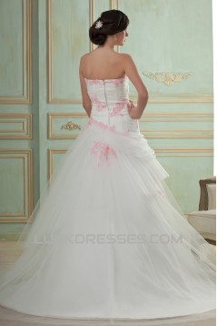 A-Line Strapless Court Train Lace Tulle Wedding Dresses 2031441