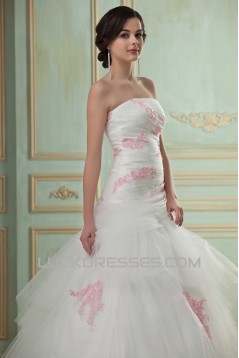 A-Line Strapless Court Train Lace Tulle Wedding Dresses 2031441