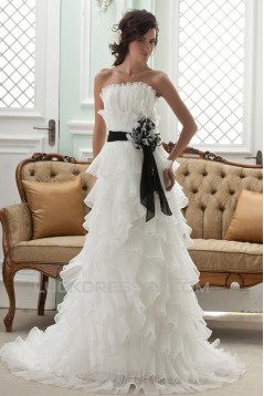 A-Line Strapless Court Train Wedding Dresses 2031444
