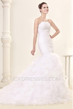 Trumpet/Mermaid Strapless Court Train Lace Wedding Dresses 2031445