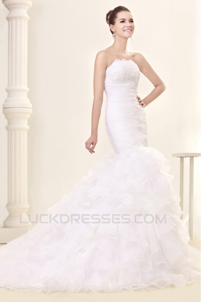 Trumpet/Mermaid Strapless Court Train Lace Wedding Dresses 2031445