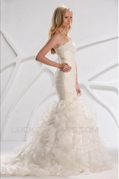 Trumpet/Mermaid Strapless Court Train Beaded Lace Wedding Dresses 2031446