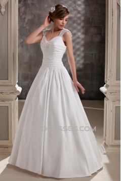 A-Line V-Neck Floor-Length Straps Sleeveless Wedding Dresses 2031448