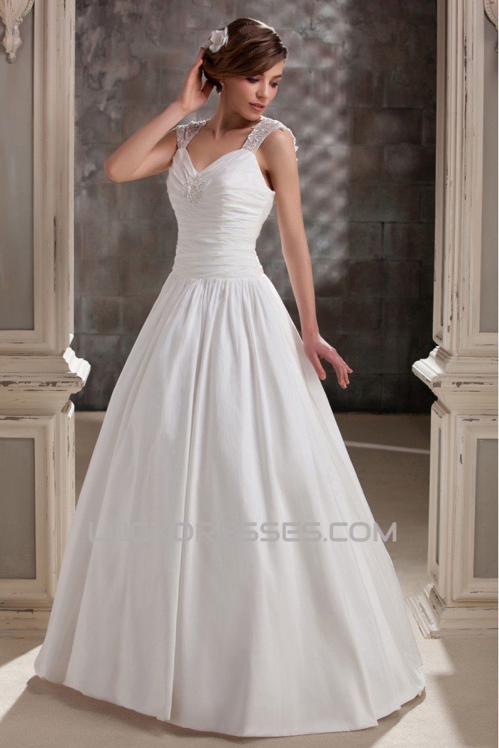 A-Line V-Neck Floor-Length Straps Sleeveless Wedding Dresses 2031448