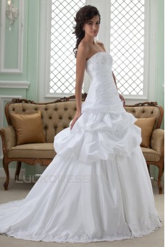 A-Line Strapless Beaded Applique Court Train Wedding Dresses 2031449