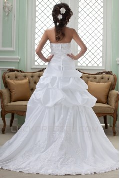 A-Line Strapless Beaded Applique Court Train Wedding Dresses 2031449
