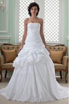A-Line Strapless Beaded Applique Court Train Wedding Dresses 2031449
