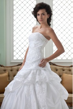 A-Line Strapless Beaded Applique Court Train Wedding Dresses 2031449