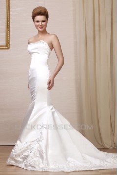 Trumpet/Mermaid Strapless Court Train Wedding Dresses 2031451