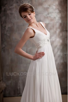 A-Line V-Neck Straps Sleeveless Sweep Train Beaded Wedding Dresses 2031454