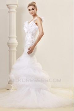 Trumpet/Mermaid One-Shoulder Court Train Beaded Wedding Dresses 2031455