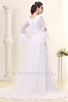 A-Line Sweep Train Long Sleeve Beaded Chiffon Wedding Dresses 2031458