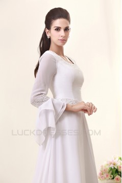 A-Line Sweep Train Long Sleeve Beaded Chiffon Wedding Dresses 2031458