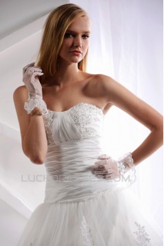 A-Line Strapless Court Train Beaded Lace Wedding Dresses 2031460