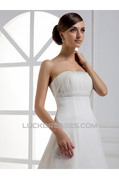 A-Line Strapless Court Train Lace Wedding Dresses 2031461