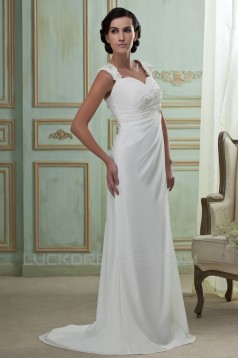 Sheath/Column Sweetheart Sweep Train Lace Chiffon Wedding Dresses 2031465