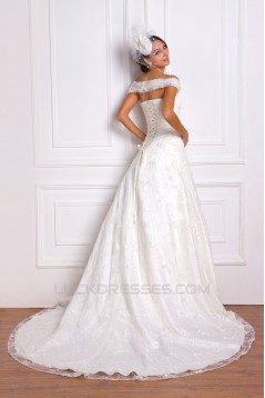 A-Line Off-the-Shoulder Court Train Lace Wedding Dresses 2031469