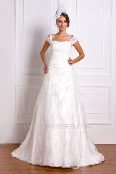 A-Line Off-the-Shoulder Court Train Lace Wedding Dresses 2031469
