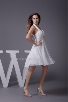 A-Line Short/Mini Halter Beading Chiffon Reception Wedding Dresses 2031475
