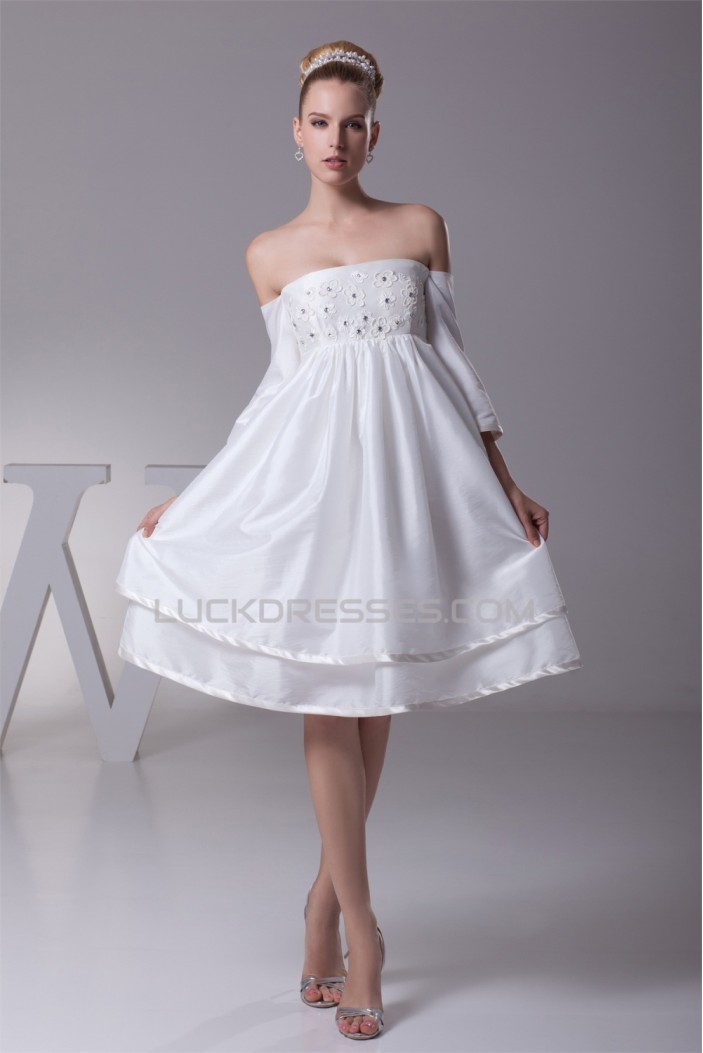 Beautiful Taffeta Square A-Line Half Elbow Sleeve Wedding Dresses Maternity Wedding Dresses 2031482