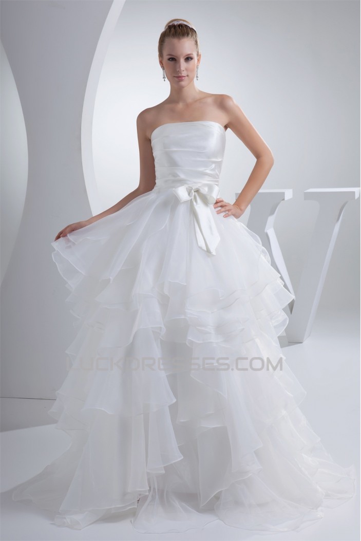fashionable Satin Organza A-Line Strapless Best Wedding Dresses 2030149