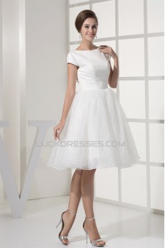 Knee-Length Satin Organza Netting Material Wedding Dresses 2031494