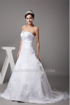 fashionable Strapless Satin Organza A-Line Sweet Wedding Dresses 2030150