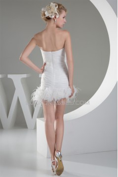 Satin Organza Sleeveless Sheath/Column Beaded Sweetheart Short Wedding Dresses 2031500