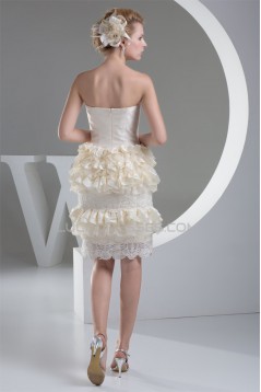 Sheath/Column Knee-Length Ruffles Sleeveless Lace Short Wedding Dresses 2031502