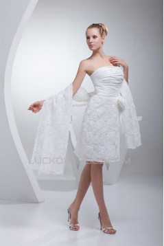 A-Line Strapless Short Knee-Length Reception Wedding Dresses with Shawl 2031508