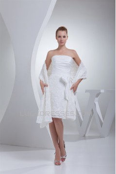 A-Line Strapless Short Knee-Length Reception Wedding Dresses with Shawl 2031508