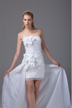 Sleeveless Taffeta Sheath/Column Handmade Flowers Reception Wedding Dresses 2031511