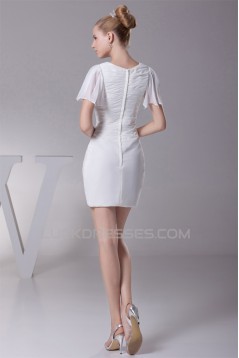Sheath/Column Chiffon Short Sleeve Sweet Reception Wedding Dresses 2031512