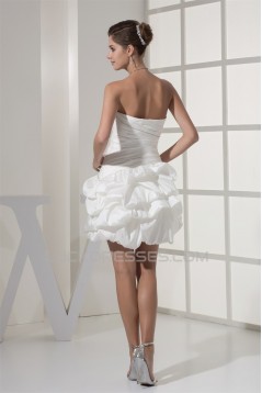 Sweetheart Ball Gown Satin Taffeta Short Beaded Reception Wedding Dresses 2031513